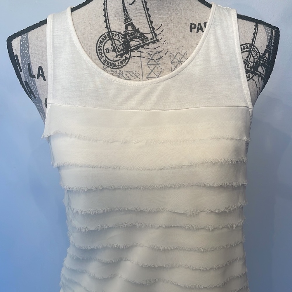 CREAM RUFFLE FRINGE TANK TOP - Picture 2 of 6